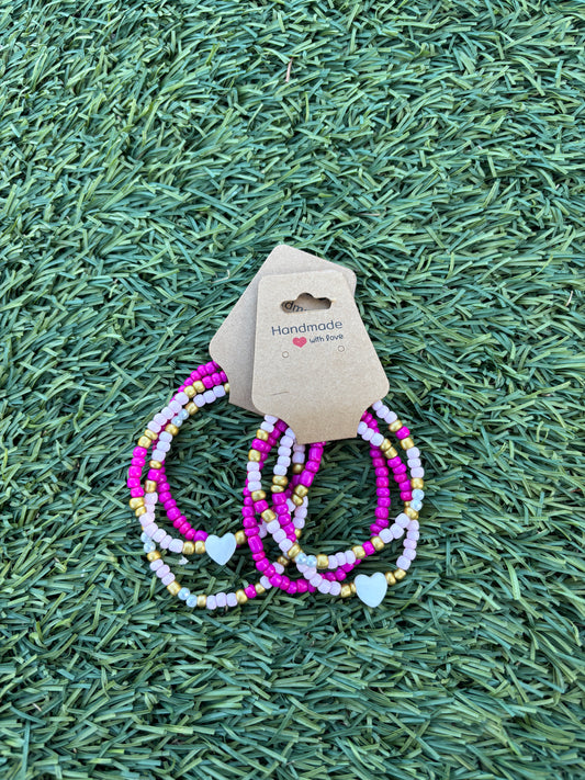 Pink Heart Bracelet Set of 3