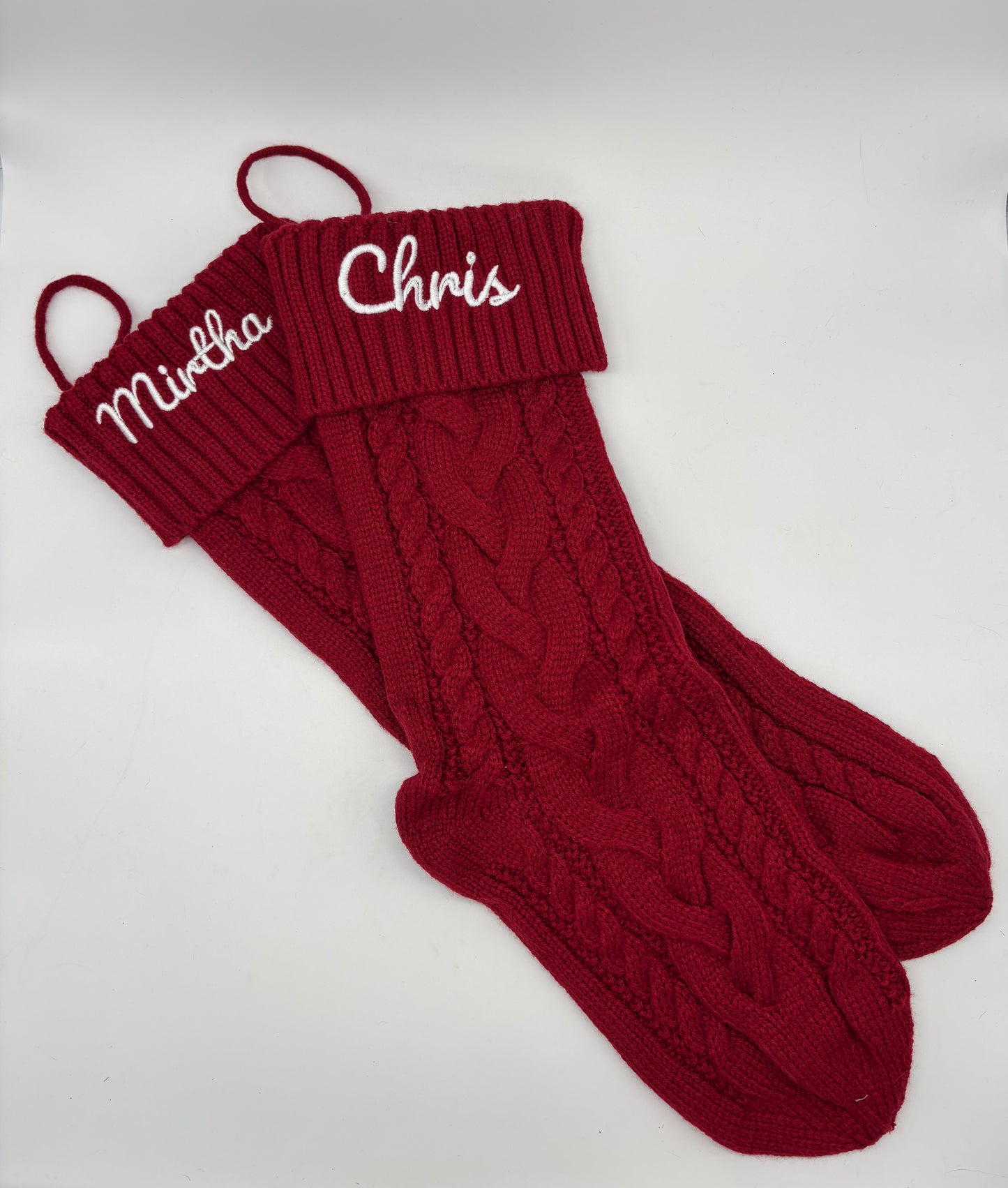 Embroidered Christmas Stockings – Personalized in Red, Green, or White